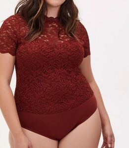 TORRID Lace High Neck Short Sleeve Bodysuit